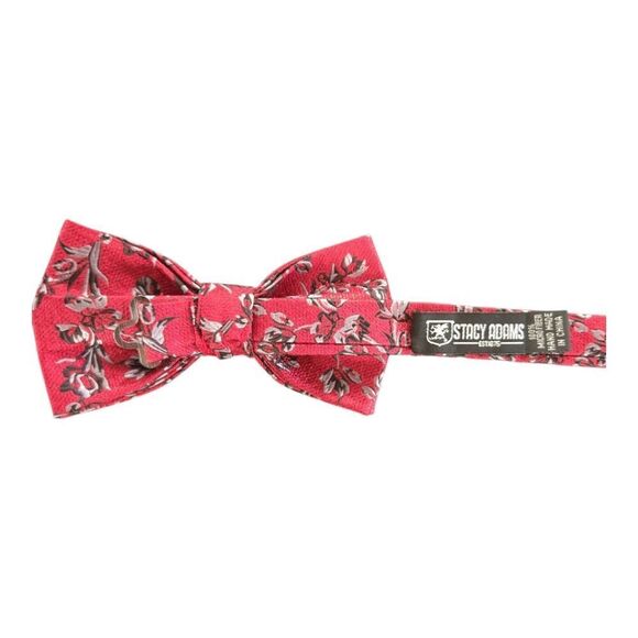 STACY ADAMS RED BLACK GREY FASHION BOXED BOW TIE & POCKET SQUARE SET. - Picture 3 of 5